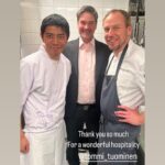Henri Alén Instagram - Arigato @ebisu_endo ! What a unique experience it was to have Sushi-master Norihito Endo to visit @finnjavelhelsinki . Two different food cultures but so much similarities. Respecting the ingredients, cooking with delicate touches and joying the moments in life. Hope to see you back in Finland soon with your great staff. And i promise to take you in forests and lakes next time😊. Iso kiitos kaikille jotka kävitte myös nauttimassa menusta, voin taata että kyökissä oli yhtä siistiä kuin salin puolella🥂 #ebisuendo #japan #finland #sushi #finnjävel #arigatogozaimasu #chefs