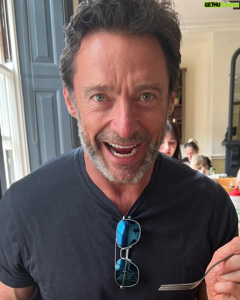 Hugh Jackman Instagram - Happy cheat meal to me! Nooo! I did not share. And I’m not sorry. #wafflehousenorwich