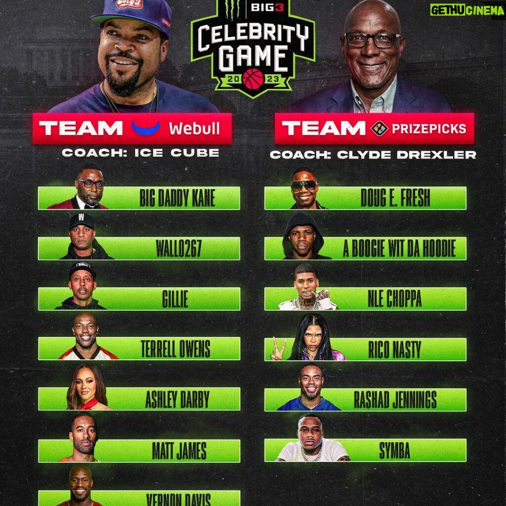 Ice Cube Instagram - We’re coming for ya team tomorrow, Clyde. Better be ready! Don’t miss the @monsterenergy celebrity game tomorrow in DC. Webull is going for a big “W” tomorrow. @thebig3