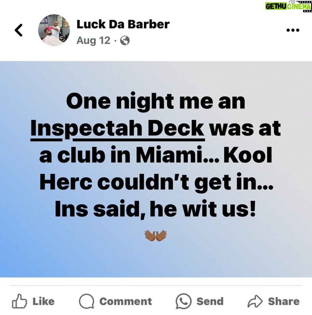Inspectah Deck Instagram - Clout is what clout does 🚫🧢 shout out to the legend #djkoolherc
