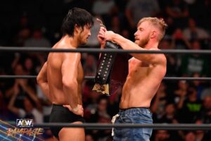 James Cipperly Instagram - Respect.
.
.
.
#baybee #tuesday #aew #aewrampage #wrestling #respect #shades #championship #njpw #handshake #kingoftheocean