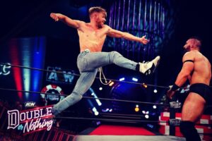 James Cipperly Instagram - I forgot my elbow pad.
.
.
.
#baybee #Monday #AEW #DON #Punch #Jump #Leg #StretchDenim #denim #pantstring #hereigoagain #kick #nahitsapunch #wrestling #fighting #3waymatch #ppv