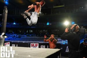 James Cipperly Instagram - Up there.
.
.
.
#Monday #AEW #Allout #eagle #legaleagle #fly #jump #lookatchrissface #face #scared #mimosa #seats