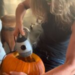 Jennifer Aniston Instagram - Nerding out over my new pumpkin carving life hack 🎃 🤓Special thanks to my friends for indulging me 🖤 Happy Halloween everybody!!