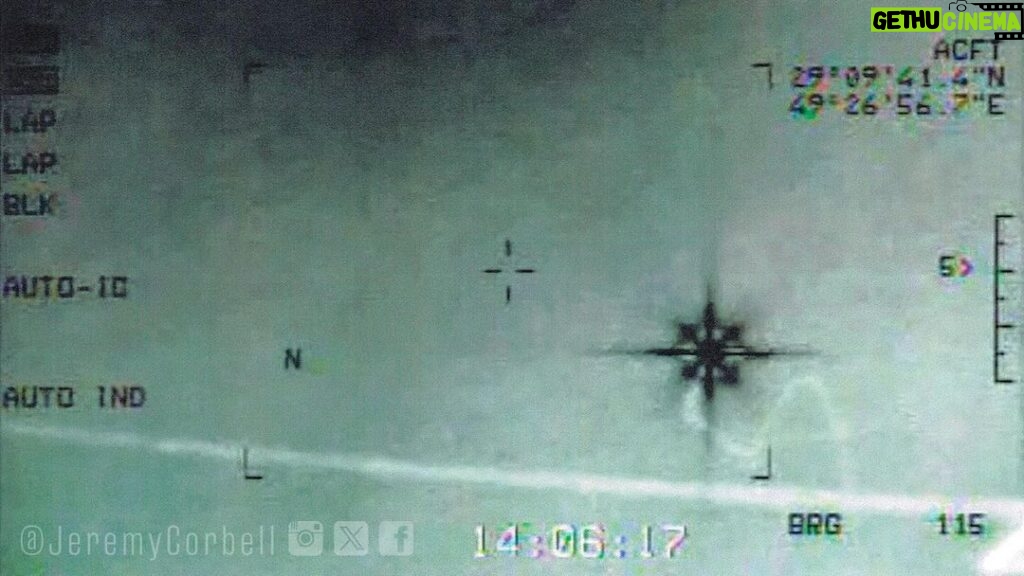 Jeremy Kenyon Lockyer Corbell Instagram - Today we release the image of a military filmed UAP (a still from a video) that was filmed over the Persian Gulf. This vehicle of unknown origin, had no conventional flight control surfaces - and has been officially designated by the United States as a UAP (Unidentified Anomalous Phenomena). This designation is currently maintained. THE “CHANDELIER” UAP DATE / TIME - Not disclosed LOCATION - This image was taken over the Persian Gulf (29°09'41.4”N, 49°26'56.7"E) IMAGING TYPE - Thermographic / Forward Looking Infrared (FLIR) EVENT DESCRIPTION - A short synopsis can be seen in Part 3 of the UFO REVOLUTION docuseries. More to come. MORE : WeaponizedPodcast.com