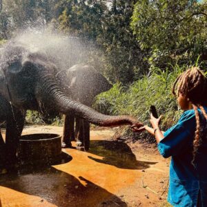 Jerrika Hinton Instagram - Joyful tears, rain, rivers and sea. I want to believe they were tiny little baptisms every day. Feeding elephants, talking to monks (thank you Phra Jan), feeling the warm, sacred air of the temples rush through our spirits. Tiny little baptisms. Little blessings. Little gems in the oceans of people, land, water and conversations. (We think of you, Yui!) So much water. Toni Morrison’s words come to me: “All water has perfect memory and is forever trying to get back to where it was.” Kop khun kha.
