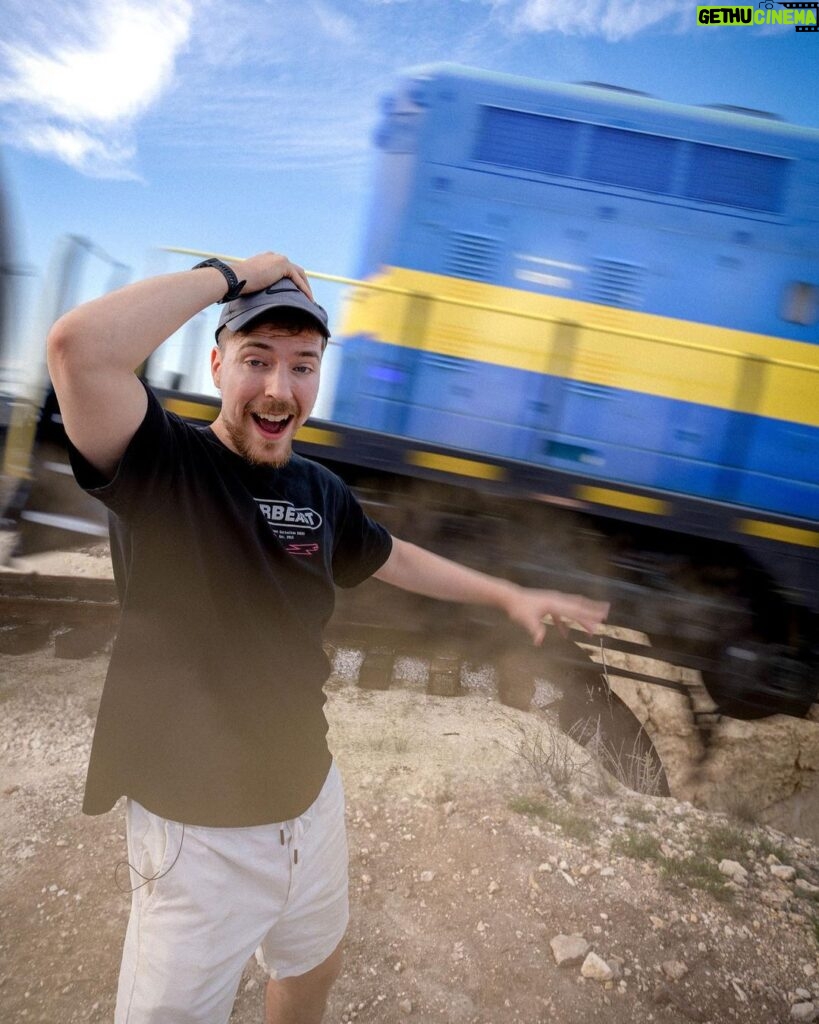 Jimmy Donaldson Instagram - What happens if you dig a giant hole in the tracks of a train? Go watch the new video!