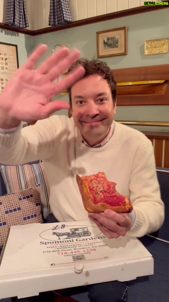 Jimmy Fallon Instagram - Thank you @darrenaronofsky for sending over @lbspumonigardens and proving to me that NY pizza can indeed be square. It’s delicious!