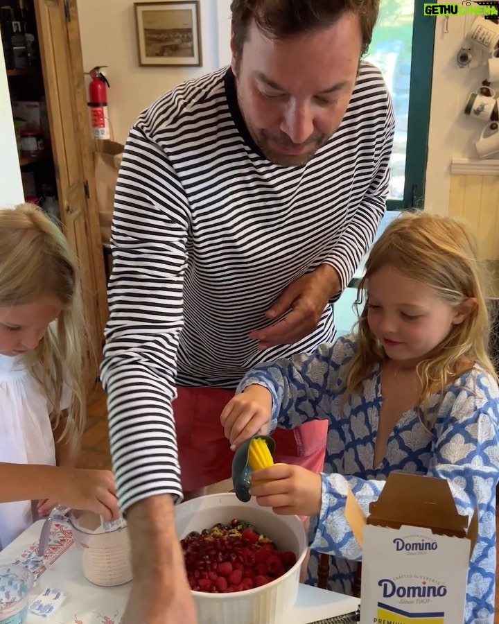 Jimmy Fallon Instagram - Made some @jacquespepinfoundation summer fruit salad with some amazing sous chefs. #blueberries #raspberries #mint #lemon #sugarpackets