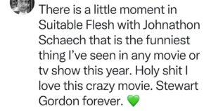 Johnathon Schaech Instagram - Been wanting to share this with all of you. I think this movie is so much fun. With the world the way it is (horrific), I like my horror R, fun and entertaining. The movie is titled #SuitableFlesh it’ll be on @AMC. I have wanted to work with Heather Graham since i first met her. She’s magnificent and kind. We should have worked together in the 90’s but I’m glad we waited! @thejoelynch @barbaracrampton @imheathergraham @judah_lewis #hplovecraft #film thank you @screenrant

Best way to see suitable flesh https://www.amazon.com/Suitable-Flesh-Heather-Graham/dp/B0CGRHWDVL