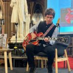 Johnny Marr Instagram – Thanks to all at John Rylands Library tonight and big thanks to John Harris for interesting conversation as always. Pics by Laura @saydemesne #marrsguitars