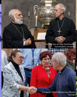 Justin Welby Instagram - The people of Armenia are not forgotten – not by God, and not by the Church. Today I began a two-day visit here, having been to Azerbaijan and Georgia earlier this week. 

I have long been praying for the people of Armenia – the first Christian kingdom. They were the first region to have the cross as their symbol; a symbol of struggle and pain. I’m so grateful for this chance to remind them that in their current struggle, our Armenian sisters and brothers are not forgotten by us, nor by God. 

Neither are the 120,000 refugees who have fled the Nagorno-Karabakh region – some of whom I will be meeting tomorrow. They remain in my prayers and the prayers of @thechurchofengland. 

In Azerbaijan on Monday, I met with political leaders and pleaded with them to break the cycle of violence, and protect the religious and cultural heritage of Armenian Karabakhs. 

And at the remarkable Peace Cathedral in Georgia on Tuesday, we prayed together for peace and reconciliation around the world. Together we asked God to refresh our love for non-violence, to refresh our love for our neighbours. May peacebuilding across borders of all kinds continue to be our hearts’ cry.

Read the full press release at the link in bio.