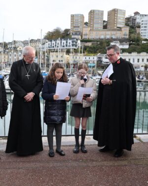 Justin Welby Instagram - On Armistice Day in the Diocese of Exeter, a poignant morning prayer service at St Mary-the-Virgin, Torquay. The space is dedicated to lives lost to bombing in the St Marychurch area in 1943. 
 
I then joined in an Act of Remembrance at the Cenotaph in Torquay. We prayed for healing from past conflict, for bridges across divides, and for peace in the future. 
 
This afternoon at the University of Exeter, I spoke with four incredible people who support the bereaved. 

The Good Grief Project stayed with me – it helps people to view grief as an active and creative process.