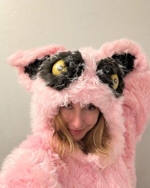 Kari Byron Instagram - Halloween snuck up on me. When my kiddo was little she was obsessed with the #lemurs at the @sanfranciscozoo She wanted to be a pink lemur so every night after work and she went to bed, I sewed. Pink SF Lemur is my forever back up costume. I have a mini version that usually gets loaned out too♥️