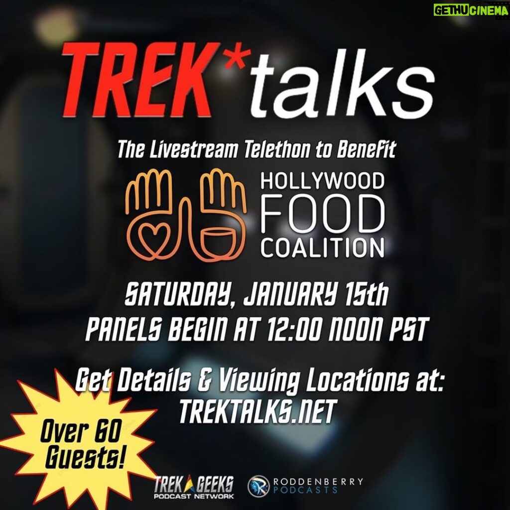 Kate Mulgrew Instagram - My friends @trekgeeks & @roddenberryofficial have put together a stellar lineup to benefit the Hollywood Food Coalition on Jan 15! I am unable to attend but am donating signed items to benefit the cause. Tune in and enjoy conversations with so many fabulous people! 🖖🏻