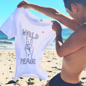 Kentaro Kameyama Instagram - “World Peace” What can we do about this…? When we take a CLOSER look at it, we can always find something to make things better. 

My “World Peace T” is available for purchase at www.kentarokameyama.com Enjoy the rest of your summer! 
#worldpeace #fashion #summer