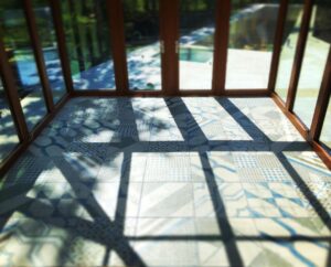 Kristen Holden-Ried Instagram - Sunroom tiles complete!
Thanks @tilebychristopher 

It’s still a dusty dirty mess up here...
But!!
There’s is a light at the end of the tunnel. 
Or is that an oncoming truck... ?
Keep calm, keep the cleaning products close, and carry-on. 
#renovation