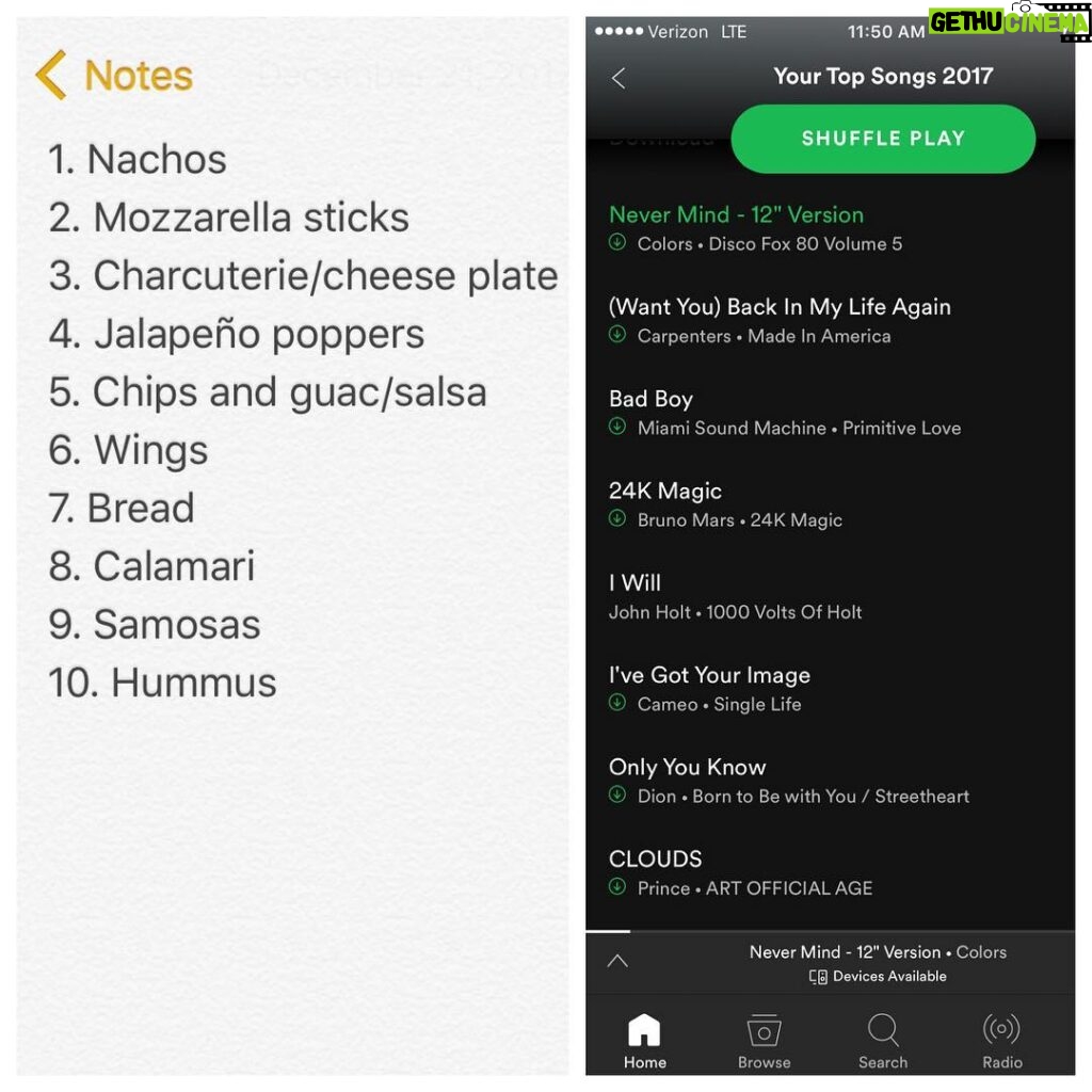 Kyle Mooney Instagram - my year end lists! Best appetizers of 2017, and the songs Spotify told me I listened to the most