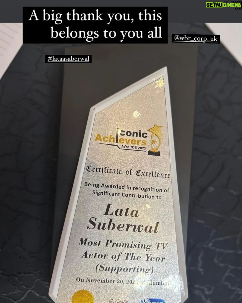 Lataa Saberwal Instagram - Received ICONIC ACHIEVERS AWARD 2023( DON'T MIND THE SPELLING MISTAKE) yesterday. All because of your love and support. I dedicate this to each and every person who has been and is there in my sweet &sour journey #gratitude @wbr_corp_uk #lataasaberwal #authenticallylataa