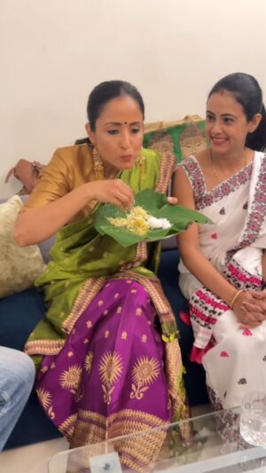 Lataa Saberwal Instagram - Honoured to have chef Santa from Assam ( 1st Runner-up of Master Chef 2023 )  cook a recipe with me!! 😄 Not just a great chef but an extremely sweet person ❤ RECIPE BELOW👇👇

Tiyah Mogu Dalir Khar
(Cucumber & Lentil Khar)

Ingredients:
- 1 cup of soaked Mung dal
- 1 cucumber, roughly chopped
- 2/3 cloves of crushed garlic
- 2 green chilies
- 1 teaspoon of methi (fenugreek)
- 2/3 tablespoons of Mustard oil
- 3 tablespoons of khar (alkaline water)
- Salt

Process:
1. Begin by soaking the Mung dal.
2. Next, chop the cucumber.
3. In a kadhai (pan), heat the oil. Add methi and green chilies, then add cucumber and mung dal. Include the crushed garlic and cook for a while.
4. Add salt and khar, then cook again. Finish by adding a few drops of raw mustard oil.
5. Serve with steamed rice.

Khar (alkali) is a traditional food adjuvant of all Assamese people and all the inhabitants of Assam. Natural Khar is prepared by filtering water through the ashes of the pseudostem, corm and fruit skin of a banana named Bhimkol in Assamese (a seeded banana variety). The parts of banana plant are dried under sun.
Fully dried plant parts are burnt and the ashes are collected and filtered with water. The residue collected is Khar. Khar is used to make different types of dishes like fish curry,  papaya curry & different types of vegetable dishes etc. Khar is served as a part of the main Assamese meal. According to the belief of indigenous people Khar has also medicinal uses like cleaning stomachs and curing gastric problems etc.

#lataasaberwal #authenticallylataa #foodie #food #quickrecipes #chef #masterchef #masterchef2023 #chefsanta #healthyrecipes #essyrecipes #easyrecipe #easyrecipesathome #easyrrcipesformoms #easyrecipeideas #assameserecipe #assamese #assameserecipes #easyrecipeasy