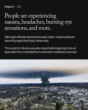 Leonardo DiCaprio Instagram - Repost from @environment
•
The toxic chemical release in East Palestine, Ohio could be the largest environmental disaster in U.S. history. 

Animals are dying, people are complaining of nausea, headaches, and burning eyes, and residents are fearing for their safety after a train derailment released chemicals in East Palestine, Ohio. 

We may not know the full extent of damage from this extreme environmental disaster for years. 

Norfolk Southern and the government must be held responsible. 

This content was made by @Environment. Follow @Environment for more climate news and resources. 

🌎 Written by @ashleybarriientos
🍃 Design by @crstnpark