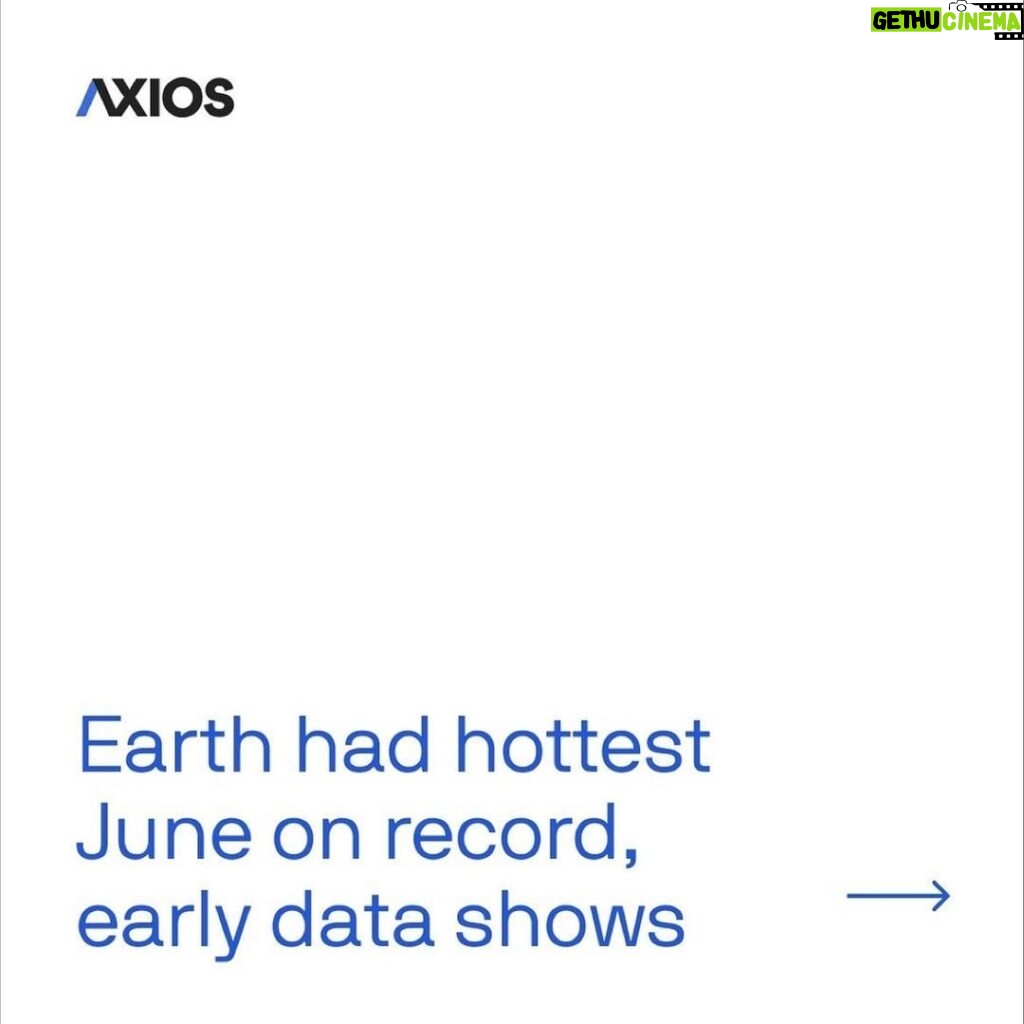 Leonardo DiCaprio Instagram - Repost from @axios • ☀️ This year, Earth had the hottest June on record by far, according to early climate data. ⁠ ⁠ On top of a record-setting June, July 3 and 4 were the hottest days on record globally since at least 1979 — and it’s possible that these records will be exceeded later in the month. ⁠ ⁠ While daily global records aren’t the best way to measure human-induced climate change, larger trends still show increased average global temperatures. These high temperatures are another warning sign that climate change may be picking up, with record warm ocean temperatures in June and extreme heat events worldwide.⁠ ⁠ 🔗 Click the link in our bio to read more.⁠
