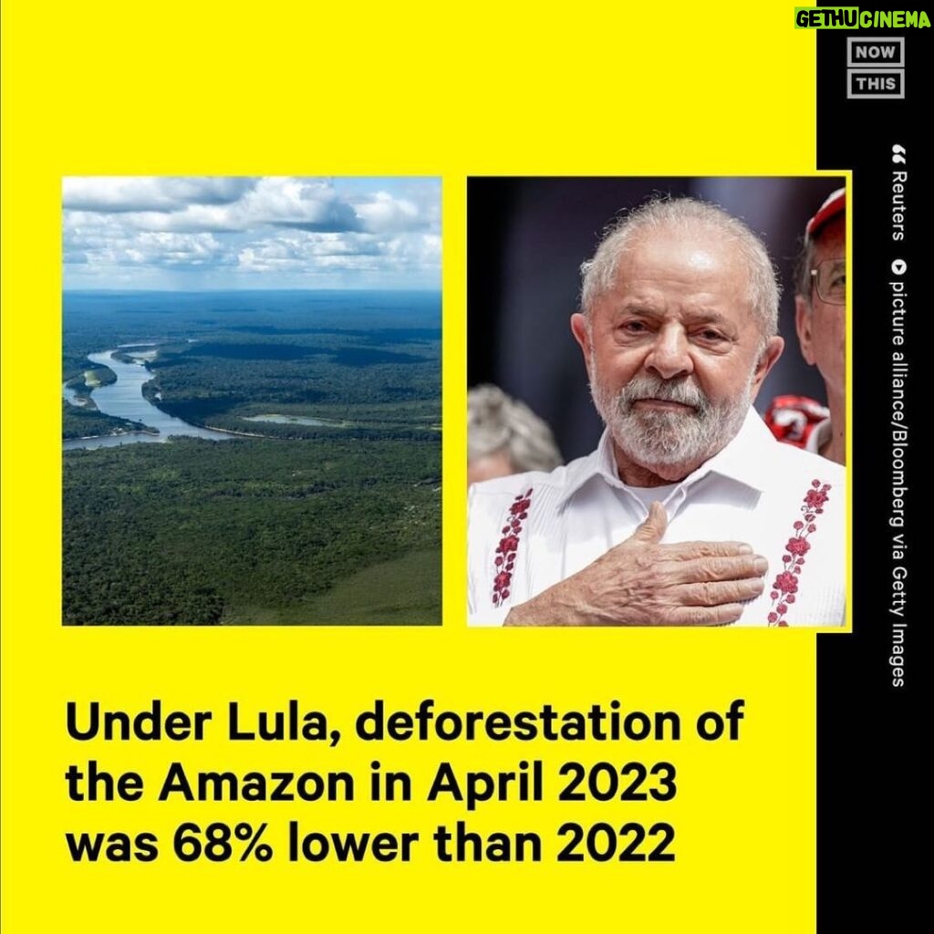 Leonardo DiCaprio Instagram - Repost from @nowthisearth • Preliminary data released Friday by Brazil’s INPE found that deforestation in the Amazon dropped by 68% in April 2023 compared to April 2022. The drop comes after 2 months of higher deforestation in February and March, but year over year, deforestation is still down 40% overall. Many are giving some of the credit to President Luiz Inácio Lula da Silva, as he began reinstating policies to protect the Amazon and Indigenous rights after taking office. Previous President Jair Bolsonaro weakened them, and deforestation reached its highest level in 15 years under his administration. Deforestation typically picks up in the summer months, and Reuters reported that experts are holding off on announcing downward trends for this year until more data are available. #brazil #amazon #deforestation #climatenews