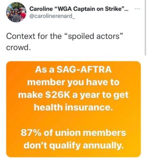 Lilan Bowden Instagram - #SAGAFTRA ON STRIKE 🪧 

Thought I was having a baby sooner but he refuses to come out until the AMPTP comes to the table with a fair deal.

SAG-AFTRA joins the WGA on the picket line as greedy studios refuse to negotiate FAIR PAY for the entertainers who make them their money.

As a working actor, I have seen and felt personally how increasingly difficult it becomes year after year to make a living at what we do. A big part of this is how few streaming residuals are shared with the artists. The projects I have been most recognized for are not necessarily the ones that I have made the most money on. 

There is an ever present myth that if you can be recognized on TV, you must be rich. With the way payment models are now, that can’t be farther from the truth. Some actors are able to find financial success, and some, even if they are on hit shows, still barely struggle to get by. Without negotiating a new deal, a fair deal, it will become virtually impossible to make a living as an actor. 

Another thing we’re fighting for is protection against AI. Right now the AMPTP wants to pay background actors for ONE DAY of work and then use their image as much as they like in perpetuity (FOREVER). This is absolutely rotten!!

I stand in solidarity with my union and the WGA for FAIR PAY and FAIR PROTECTIONS so acting can continue to be a viable career!!

#sagaftrastrong #1u