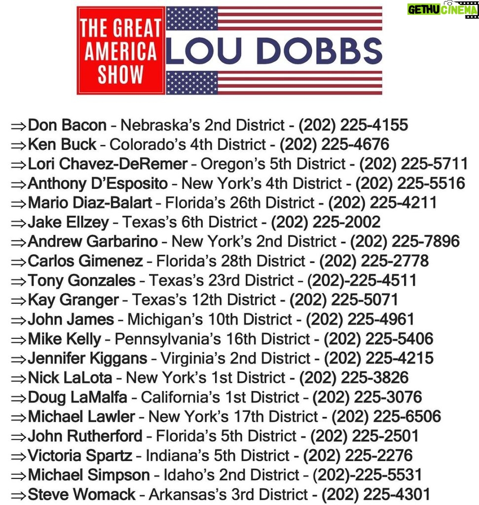 Lou Dobbs Instagram - These are the 20 RINOs holding up the speakership of Jim Jordan, who i consider to be a Great American and our best choice in this historic moment. If you agree, please call the office's of these RINOs and let them know you support Jim Jordan to be the next Speaker of the House! #TheGreatAmericaShow