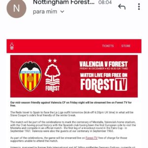 Mário Marra Instagram - Aí abro meus e-mails e vejo que o Nottingham Forest anuncia o último amistoso antes da volta das competições oficiais. Gostei e comecei a fuçar.
Vejo que a equipe Garibaldi foi a primeira a fazer uma partida oficial no Mestalla, estádio do Valencia e que comemora o seu centenário. A relação entre os clubes se tornou boa, leve. Steve Cooper precisa mesmo dar um jeito de entrosar o time. O clube contratou muito antes do início da Premier League e ainda tem uma nova janela em janeiro.
É bem verdade que os amistosos de preparação do Forest não foram lá tudo isso - duas derrotas na Grécia e uma contra o Stoke.
Antes que você me pergunte, Gustavo Scarpa já estreou e tem deixado boa impressão.