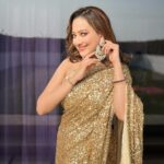 Madalsa Sharma Instagram - Soaking the winter sun while soaked in gold💛☀️ Styled by - @camy1411 Saree by - @soshaibysofi Blouse by - @artisanalseparates Jewellery by -@ijewels . . . . #reels #reelsinstagram #madalsasharma #kavya #videooftheday #instadaily #instavideo #instagood #instamood #mood #trending #trendingreels #reelitfeelit #reelkarofeelkaro #reeloftheday #reelit #love #actorslife