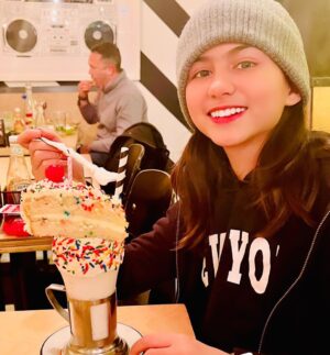Madison Taylor Baez Instagram - 4 weeks of shooting my new Vampire Series for @showtime "Let The Right One In" is completed. I have earned this BIG DESSERT! So blessed!. 14 more weeks in NY to go and then back to to Cali. 

#lettheroghtonein #actress #actor #actress #actorslife #youngselenanetflix  #madisontaylorbáez  #selena #youngsinger #singing #singer #singers #selenaquintanilla #selena #selenanetflix #schullerkids  #musician #musicislife #tikok #madisonbaezmusic #followme #schullertalent  #talent #singersofinstagram
