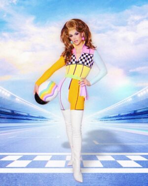 Marcia Marcia Marcia Instagram - Rainbow road baby! 
Thank you to @gloria_swansong for banging this 🌈jumpsuit out totally last minute. This is the one runway I brought that I didn’t make myself! 
Hair: @baehmbaehmwigs 
Edit: @reesehavocnyc 
Helmet: me :)