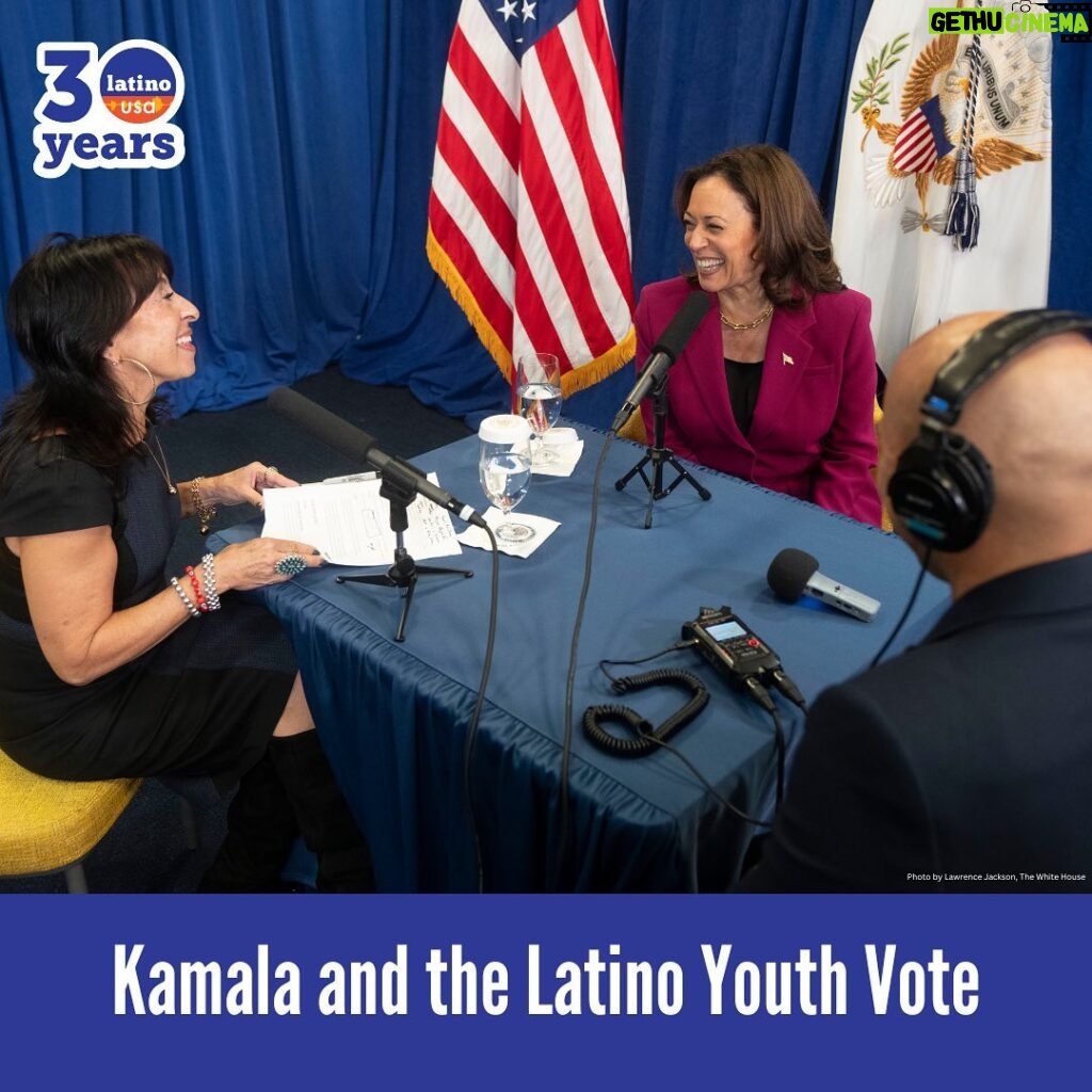 Maria Hinojosa Instagram - From @futuromedia and @prxofficial, #nowplaying a new @latinousa podcast 🎙️ @maria_la_hinojosa and Latino USA producer @reynaldoleanosjr join @vp Kamala Harris aboard Air Force Two as the vice president makes her way to Miami, Florida, as part of her “Fight For Our Freedoms” college tour. Later, Maria sits down with Vice President Harris for a one-on-one interview where they discuss young Latino voters’ participation, reproductive rights, immigration, and more. Editorial note: This interview was recorded in September of 2023 before the current crisis in Gaza began.