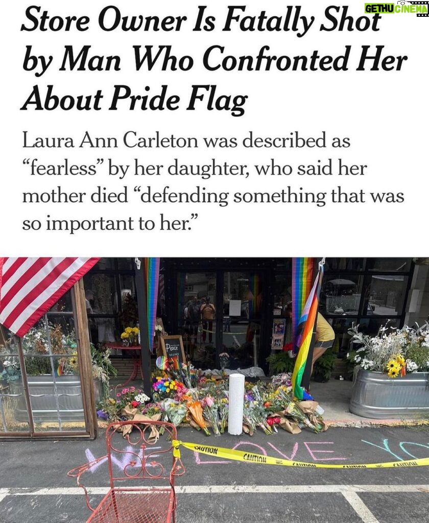 Marti Gould Cummings Instagram - Every time the pride flag was ripped down Laura Ann Carleton responded by hanging an even bigger one. She was murdered for standing up for LGBTQ people. Another life taken because of extremist bigotry.