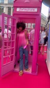 Mette Towley Instagram - I play Video Girl Barbie in @barbiethemovie!!! 🎀 Seeing the film for the first time at the London premiere last night was EVERYTHING! This film EATS in every way! Honored to work with Barbie Margot, Director QUEEN Greta, the entire Cast and Crew!! I wore @taibataiba - a true artist! Can we just talk about these shoes?? LIKE - 🥲 #barbiemovie #METTE #thebarbiemovie