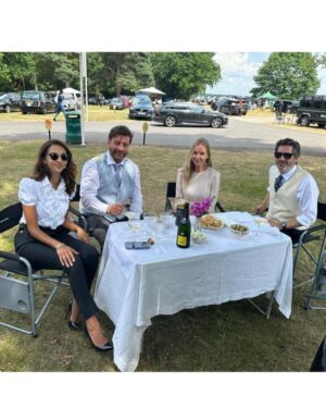 Nick Knowles Instagram - Magnificent day out with my love  @katie.dadzie and @hippocochrane and @thedoncc - lovely to dress up once in a while - hot day so may have over rehydrated - finishing with a lovely meal at our favourite @bluebellsrestaurant 
Magical summer memories made ❤️