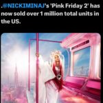 Nicki Minaj Instagram - WTFFFFFFFF #PinkFriday2 has officially sold 1 MILLION in the US!!!!!! 🥹🍾🥂🥳. Thank you to every single one of you listening/supporting this album, the best label Republic Records, the GREATEST artists in the WORLD of our generation featured when I needed them the most 🙏🏽🥹 every INCREDIBLE & GENIUS producer🙏🏽♥️ everyone who had ANYTHING to do with the music, every radio station, PD, DJ, interviewer, post, reaction video, VOGUE 🥹, #PapaBear, Zoo, PATTY DUKE, JUICE, and the um, ummmm…greatest fan base of all time… the barbz. BARBZZZZZ!!!!!!!!!!!!! #HeavyOnIt GOD is good🙏🏽 see you on TOUR!!!!! 🎀😘♥️🎀