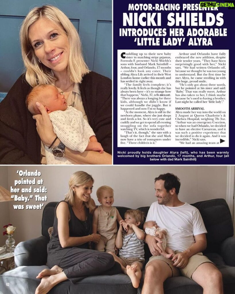 Nicki Shields Instagram - A sneak peak into this weeks HELLO mag! ❤️ Delighted to share some pics at home with the family. Pick up a copy for the full feature. A big thank you to the team at @hellomag for sharing our news of bumps and babies over the years of this mad old journey! Also thank you to @romybecker.photographer for capturing these special moments. I hope you like ❤️ #hellomag #family #AlyraLily #LandoLouie #ArthurBear #home #photoshoot #motorsportpresenter #tv #familylife