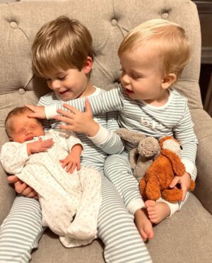 Nicki Shields Instagram - She’s arrived! Alyra (pron: a-lie-ra) Lily Sainthill. 7 lbs 3 oz. 🥰

We are beyond besotted. Her brothers seemingly adore her and haven’t poked an eye out (yet!). 

I can’t quite believe it. Am I really a mum of three ? 😳. It feels so surreal saying that out loud. I’m sure it was only yesterday we were getting married in Ibiza, partying without a care in the world! 

Having Alyra, the third (and final!) addition to the family makes it feel so complete and seeing the three kids together is just magical… I just need to work on my own magic now and grow an extra pair of hands… 

Huge thank you to all the doctors, nurses and midwives at Queen Charlottes Hospital. The treatment we’ve had from the moment I fell pregnant to leaving hospital with Alyra has been incredible throughout, especially the team who carried out my c-section and the nurses who cared for us after. 

Biggest thank you of all to my amazing husband @marksainthill, the calm voice throughout all the madness and juggling every thing behind the scenes. We couldn’t do it without you. 

Now - who’s got advice on bringing up a teenage girl? Given the circles I ran round my parents it’s probably best I start prepping now!!! 

#babygirl #newborn #AlyraLily #familyof5 #3under5 #family #queencharlottes #nhs