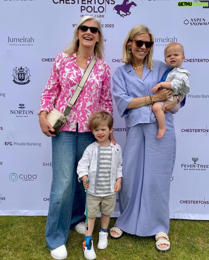 Nicki Shields Instagram - Took the boys to meet some four legged friends 🐎 at the launch of @polointhepark with @chestertons.london and a special visit from @sharkyandgeorgeevents. Feeling pretty in purple wearing @nobodyschild 💜 Arthur wearing MY sunnies! 😎 Thanks for having us! #family #polointhepark #nobodyschild #horses #polo #familydayout Ham Polo Club