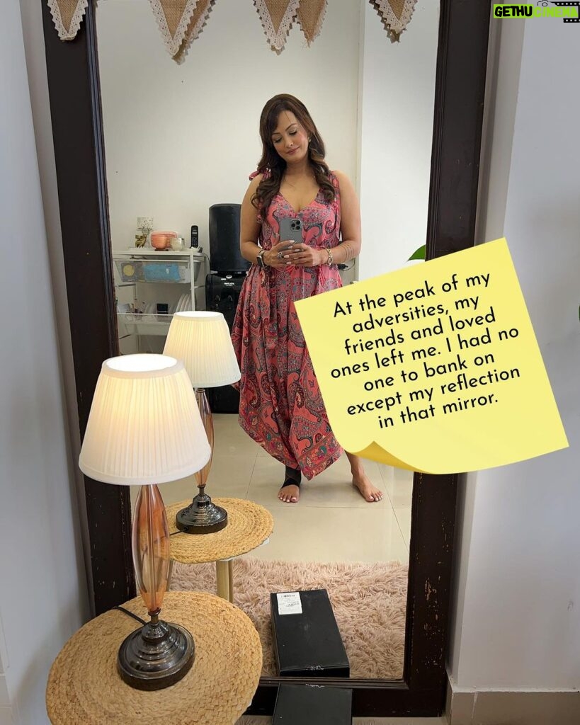 Nisha Rawal Instagram - ♥️ After continuously putting humans before me, I have realized the wrong order - it is "Me First"! Here's how I developed this high quotient of self-love: ♥️At the peak of my adversities, my friends and loved ones left me. I had no one to bank on except my reflection in that mirror. ♥️I had to provide and nurture, embodying both male and female energies for my family. ♥️I could only self-talk, as a single other soul would amplify and spread my raw emotions like wildfire, leaving me at the mercy of people's warped judgments. ♥️I channeled my pain into power and sealed the deal to heal in my own company. ♥️I started focusing on self-growth and invested in myself. ♥️After enduring cheating, abuse, and being stripped of my dignity as a woman, I began concentrating on the kind of human I did not want to raise. ♥️I have found a new relationship with myself and established strong boundaries on how I refuse to be treated. ♥️I am my own BFF. Leave a comment for me to understand what you feel about your relationship with yourself! #NishaRawalDiaries
