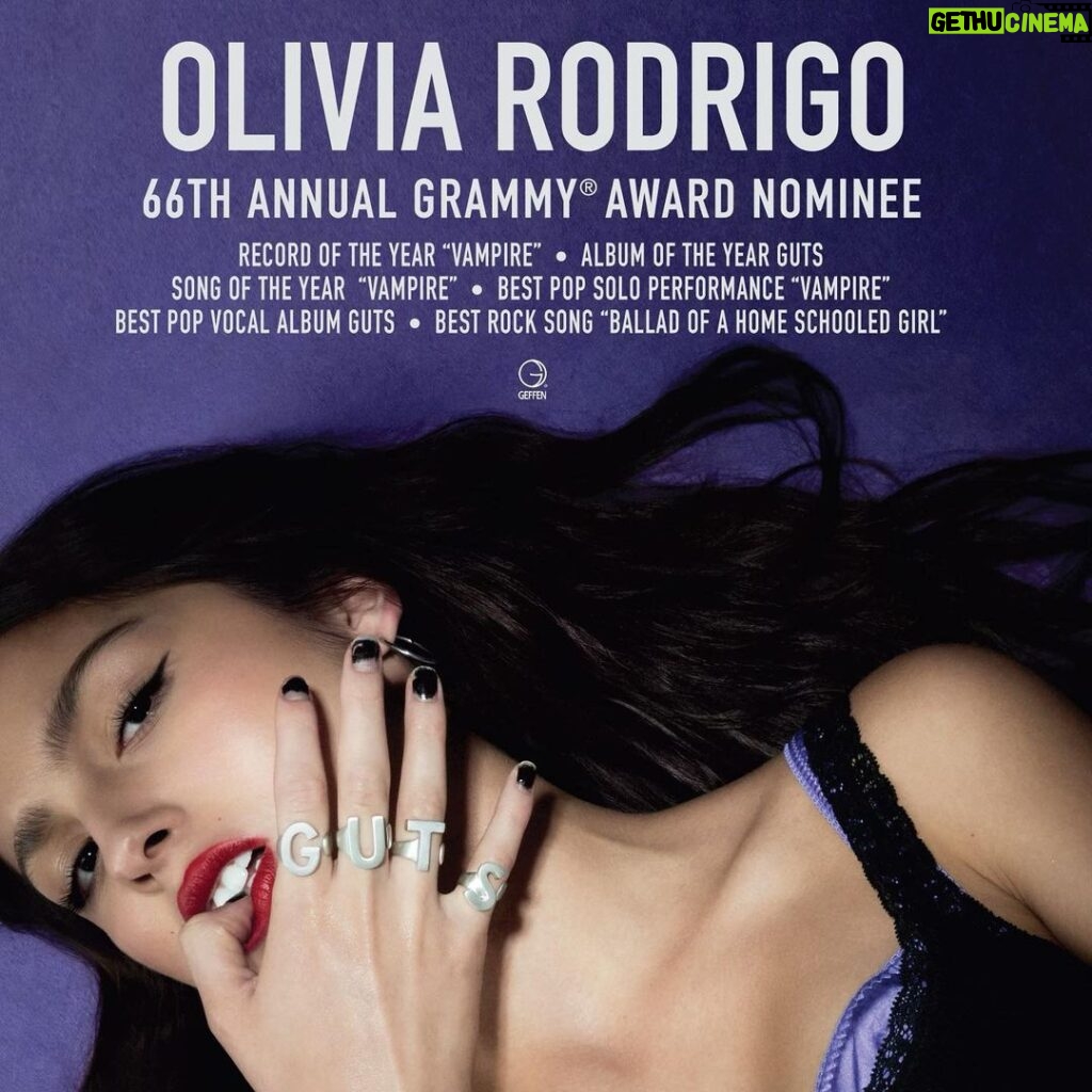 Olivia Rodrigo Instagram - 6 grammy noms today🥹🥹🥹 what an incredible honor to be recognized by the recording academy in this way. grateful is an understatement!!!!! and huge congrats to @dan_nigro for his producer of the year nom, there’s no one more deserving!! second slide is me rn!!!!!