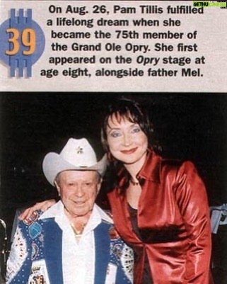 Pam Tillis Instagram - 23 years ago today, I joined the @opry, with Little Jimmy Dickens extending the invitation and @martystuart doing the induction. I’ve made memories I’ll cherish long after I’ve passed the torch to someone else and stepped away from the life of a performer. Until that time, whenever I’m on the road I extend a personal invitation to the audience if they haven’t been. How many times have l stood in the circle thinking (in the words of our precious, legendary family friend Minnie Pearl) and thought “I’m just so proud to be here!” These past 23 years as part of the Opry family have been truly amazing! Grand Ole Opry