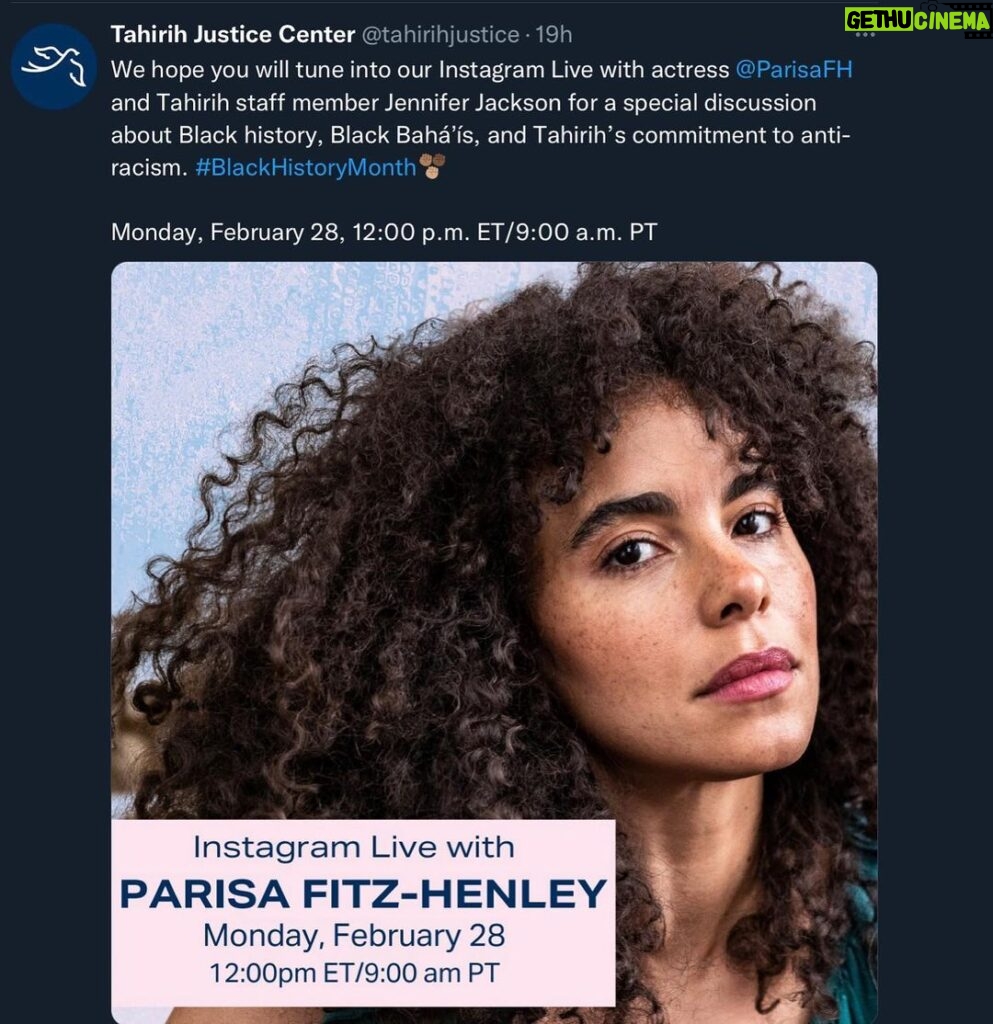 Parisa Fitz-Henley Instagram - Thinking so much about the intersection of racism and migration today as we witness their complexities in the face of war. I’m now feeling even more grateful to take part in this IG Live with @tahirihjustice — a secular organization based on Baha’i principles, dedicated to supporting immigrant women and girls fleeing gender-based violence. They do this with inclusivity around gender expression and identity, and by advocating “both for individual immigrant survivors and to change the systems that are complicit in the conditions of their oppression.” Their certainty that anti-racism is integral to this work is so powerful and gives me so much hope. This also happens to be during the yearly celebratory period Bahá’ís call Ayyam-i-Ha, when we give gifts, and enjoy fellowship and acts of charity and service. To honor that Jennifer and I will be making cookies together on the live. So please join us to listen, to ask questions, make or decorate your own cookies, or pray for two people who don’t do a lot of lives whose attempt at baking for one could provide some comic relief. 🤓🍪🔥🙏 We look forward to sharing it all with you. Love, Parisa Image description: A screenshot of a Twitter post from @tahirihjustice. The photo is a closeup of me, a woman with medium brown skin and dark brown eyes and hair, wearing green. I’m looking into camera. Text: “We hope you will tune into our Instagram Live with actress @ParisaFH and Tahirih staff member Jennifer Jackson for a special discussion about Black history, Black Baháʼís, and Tahirih’s commitment to anti-racism. #BlackHistoryMonth  Monday, February 28, 12:00 p.m. ET/9:00 a.m. PT”