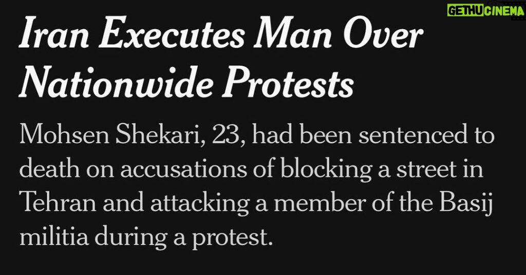 Parisa Fitz-Henley Instagram - 23… an unfair trial. And over 475 protestors killed in the last few months… 💔 “These fruitless strifes, these ruinous wars shall pass away, and the ‘Most Great Peace’ shall come. Yet do we see your kings and rulers lavishing their treasures more freely on means for the destruction of the human race than on that which would conduce to the happiness of mankind. … These strifes and this bloodshed and discord must cease, and all men be as one kindred and one family. … Let not a man glory in this, that he loves his country; let him rather glory in this, that he loves [human] kind. …” – quoted by J. E. Esselmont in Baha’u’llah and the New Era, p. 39. #Iran #WomenLifeFreedom #MahsaAmini #MohsenShekari Image description: White lettering on a black background — “Iran Executes Man Over Nationwide Protests Mohsen Shekari, 23, had been sentenced to death on accusations of blocking a street in Tehran and attacking a member of the Basij militia during a protest.” Via @nytimes