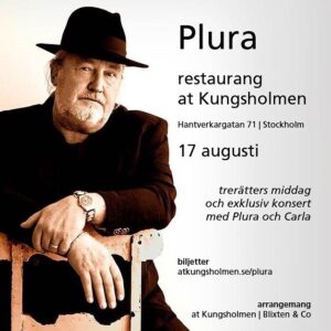 Plura Jonsson Instagram - Spelar i Stockholm med Carla 17/8 - trerättersmiddag och unplugged på restaurang @at_kungsholmen #plura