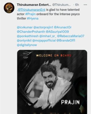 Prajin Padmanabhan Instagram - Happy to be a part of #HYENA# movie 😍😍😍
A big hug and thanks to @icvkumar sir 😇😇♥️
#omnamahshivai🕉️❤️🙏