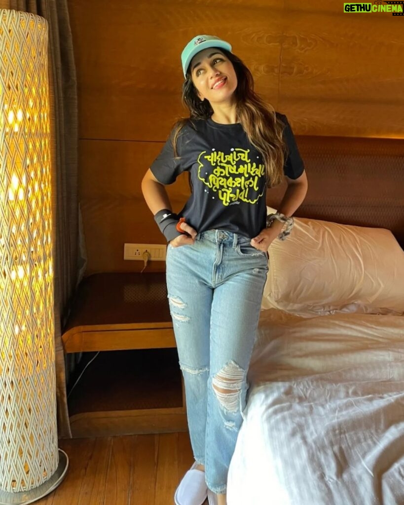 Purneima Day Instagram - नक्की हं ! 🫠 Can't be more RoMaNtic than this 😌 . Thanks @hastalikhit for this lovely tee 🫶 . Specialised calligraphy t-shirts available @hastalikhit ✨️ . Location - Burmese Chalet @aambyvalleycity ♥️ . #tee #tshirt #lonavala #aambyvalley #ambyvalley #city #photooftheday #purniemaadey Aamby Valley City, Lonavla