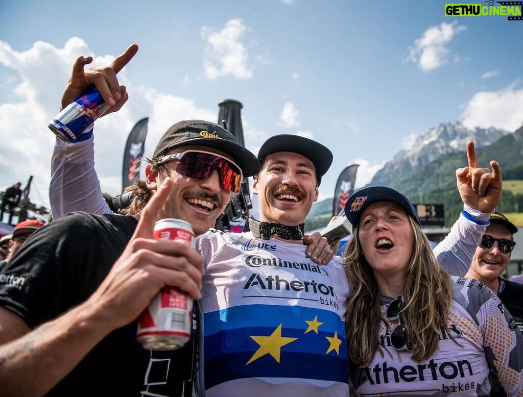 Rachel Atherton Instagram - Adrenaline!! I am here for you!! 😂😂 Back to Back wins for @athertonbikes 🔥😮‍💨 The moment your teammate wins the Elite Mens World Cup on your own named bike brand 🤯🤩😂😂 When @andreas.kolb66 won in Leogang, I was buzzing my tits off!! I went pretty mental, I felt so wired I just wanted to fight someone 😂😂 it felt INCREDIBLE thinking back to the team at home @athertonbikes how god damn hard they have worked the last 4 years… incredible team, incredible bike & there’s still more to come for @athertonbikes ❤❤😜 Come see the bikes at Fort William & grab some merch 💪🔥 @nathhughesphoto